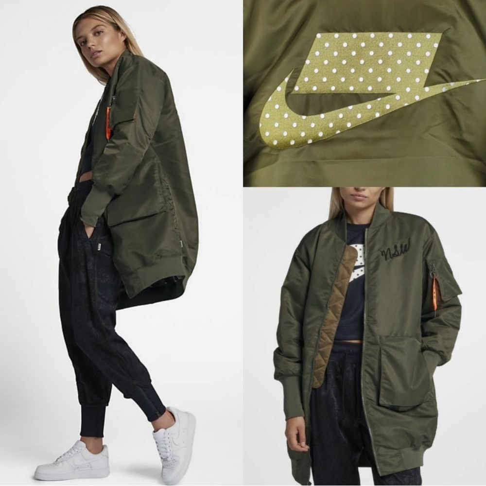 Nike NSW Insulated Long Varsity Bomber Jacket Green Camo Orange  Jacket small